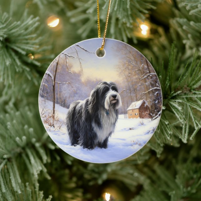 Bearded Collie Let It Snow Christmas  Ceramic Ornament (Tree)