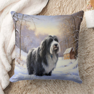 Bearded Collie Let It Snow Christmas Cushion