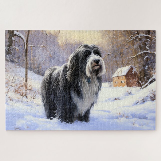 Bearded Collie Let It Snow Christmas  Jigsaw Puzzle (Horizontal)