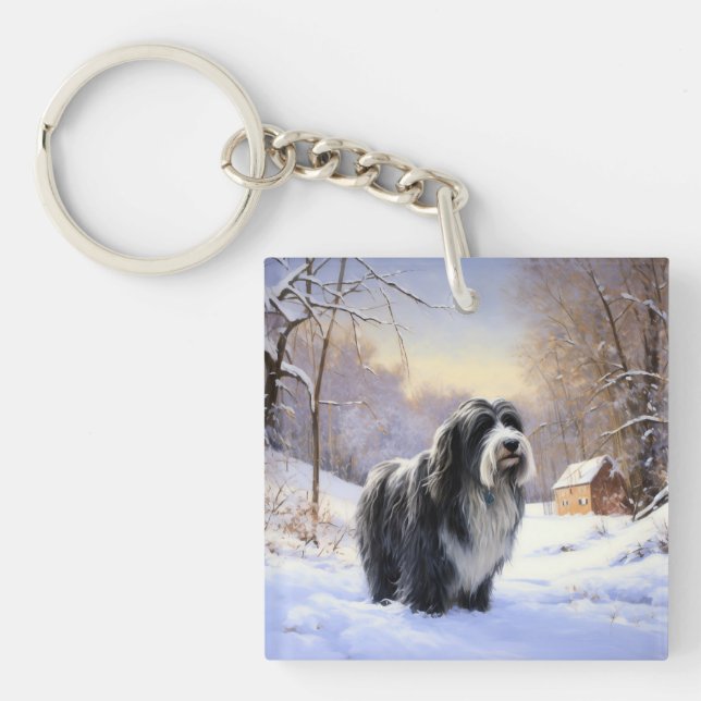 Bearded Collie Let It Snow Christmas  Key Ring (Front)