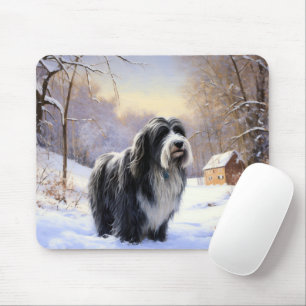 Bearded Collie Let It Snow Christmas Mouse Pad