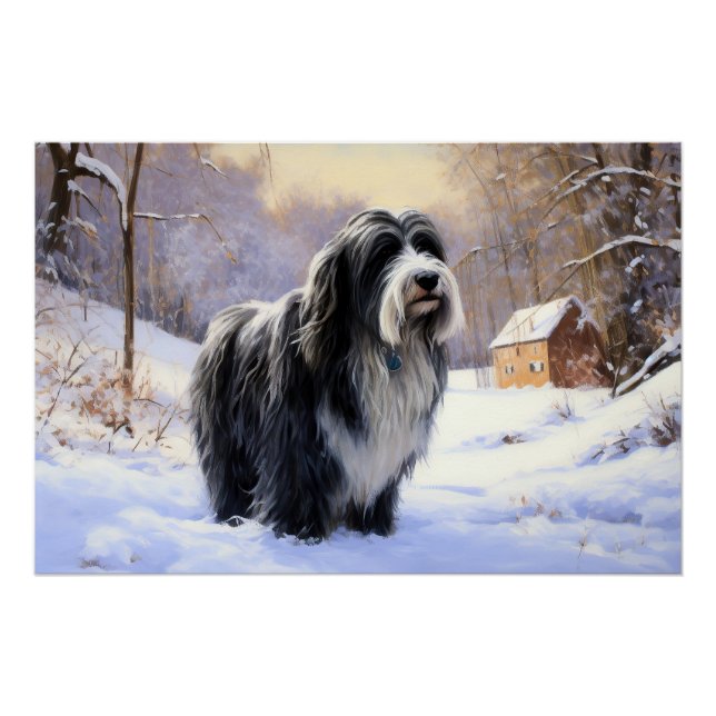 Bearded Collie Let It Snow Christmas  Poster (Front)