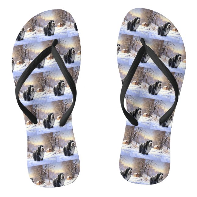 Bearded Collie Let It Snow Christmas  Thongs (Footbed)