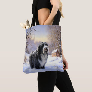 Bearded Collie Let It Snow Christmas Tote Bag