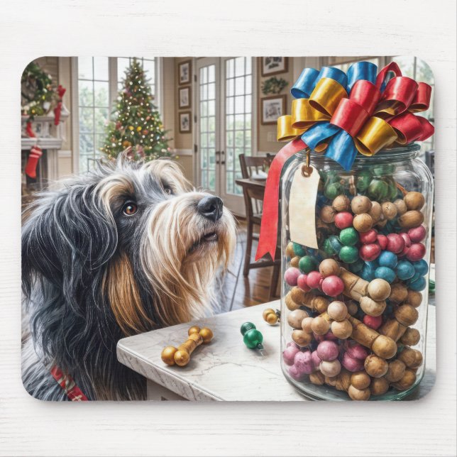 Bearded Collie Looking At Dog Treats Mouse Pad (Front)