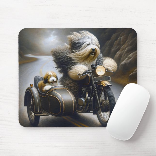 Bearded Collie Motorcycle With Sidecar Mouse Pad (With Mouse)
