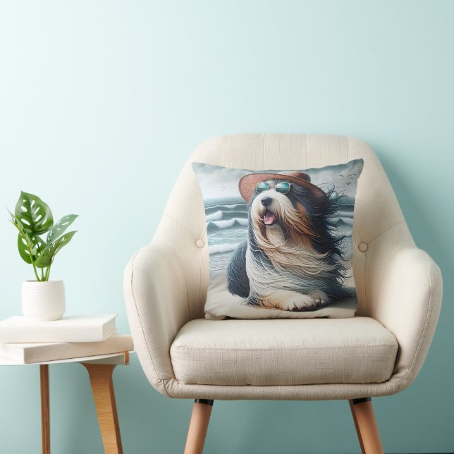 Bearded Collie On the Beach Cushion (Chair)