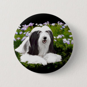 Bearded Collie Painting - Cute Original Dog Art 6 Cm Round Badge