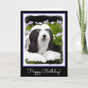 Bearded Collie Painting - Cute Original Dog Art Card