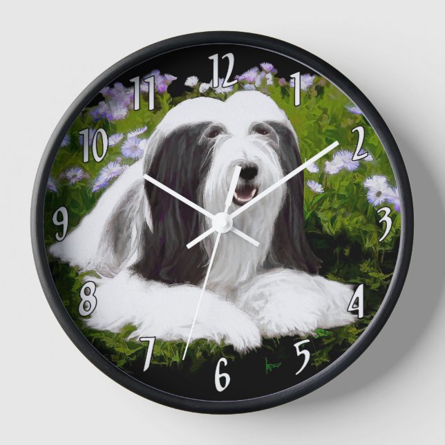 Bearded Collie Painting - Cute Original Dog Art Clock (Front)