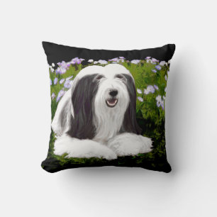 Bearded Collie Painting - Cute Original Dog Art Cushion