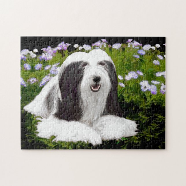 Bearded Collie Painting - Cute Original Dog Art Jigsaw Puzzle (Horizontal)