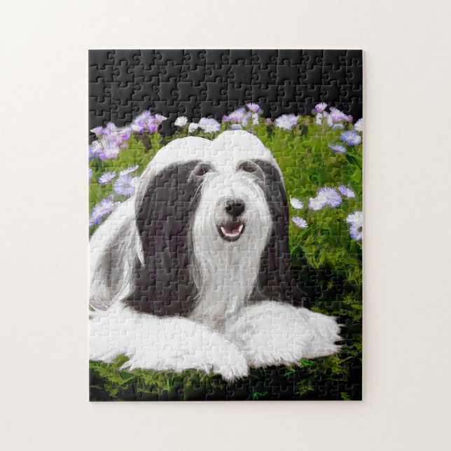Bearded Collie Painting - Cute Original Dog Art Jigsaw Puzzle (Vertical)