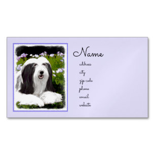 Bearded Collie Painting - Cute Original Dog Art Magnetic Business Card