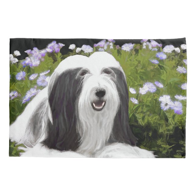 Bearded Collie Painting - Cute Original Dog Art Pillowcase (Back)