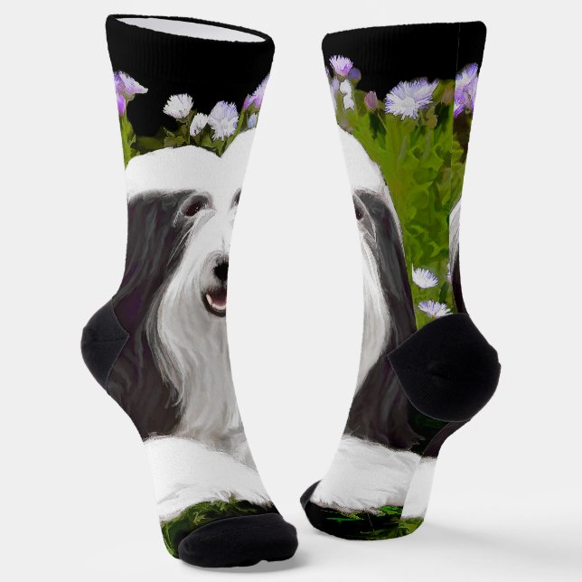 Bearded Collie Painting - Cute Original Dog Art Socks (Angled)