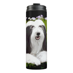 Bearded Collie Painting - Cute Original Dog Art Thermal Tumbler