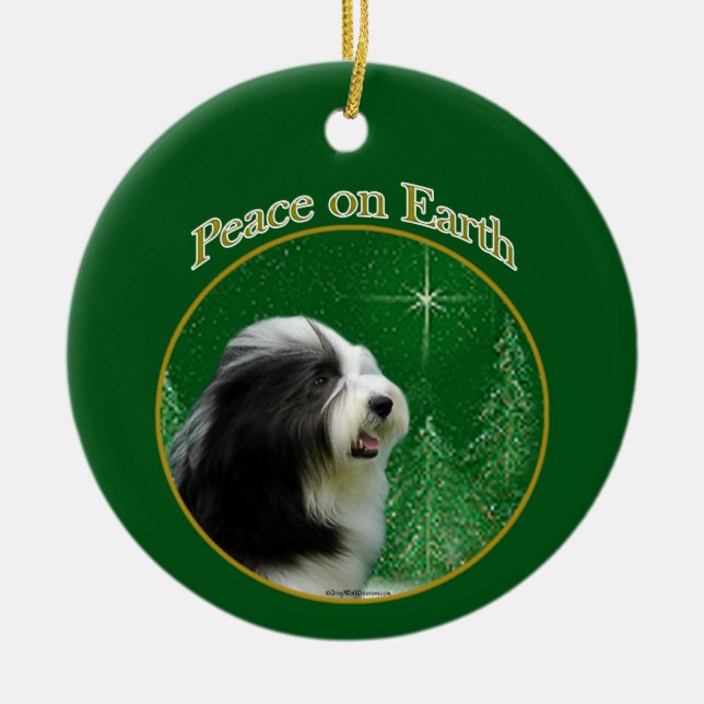 Bearded Collie Peace Ceramic Ornament (Front)