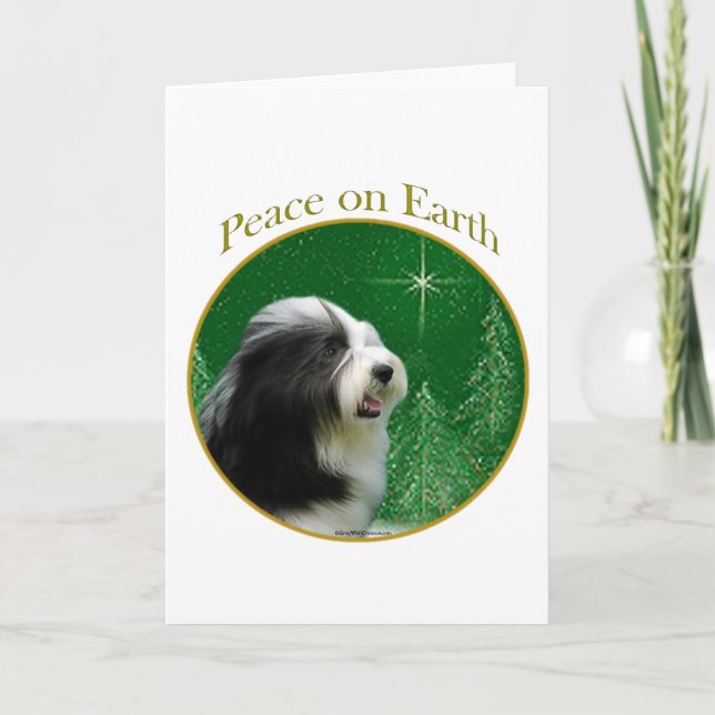 Bearded Collie Peace Holiday Card (Front)