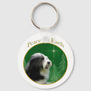 Bearded Collie Peace Key Ring