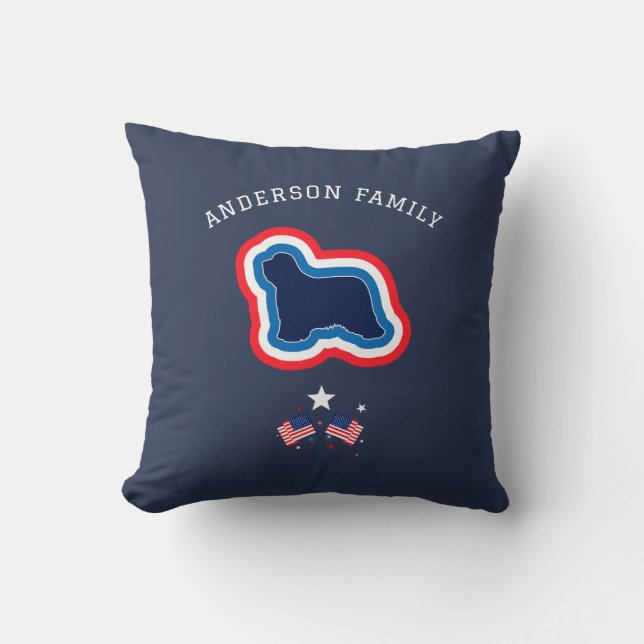 Bearded Collie Red White And Blue 4th July Dog Cushion (Front)