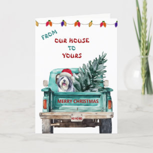Bearded Collie Retro Farm Truck Christmas Card