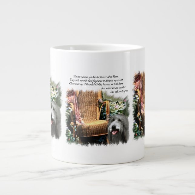 Bearded Collie Summer Garden Large Coffee Mug (Front)