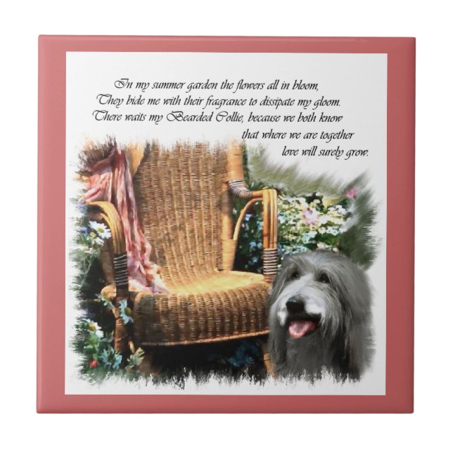 Bearded Collie Summer Garden Tile (Front)