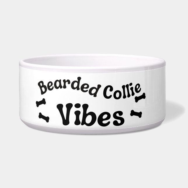 Bearded Collie Vibes Ceramic Dog Bowl (Left)