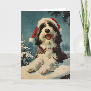 Bearded Collie vintage personalised Christmas  Holiday Card