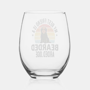 Bearded Collie Vintage Sunset Dog Lover Design_1 Stemless Wine Glass