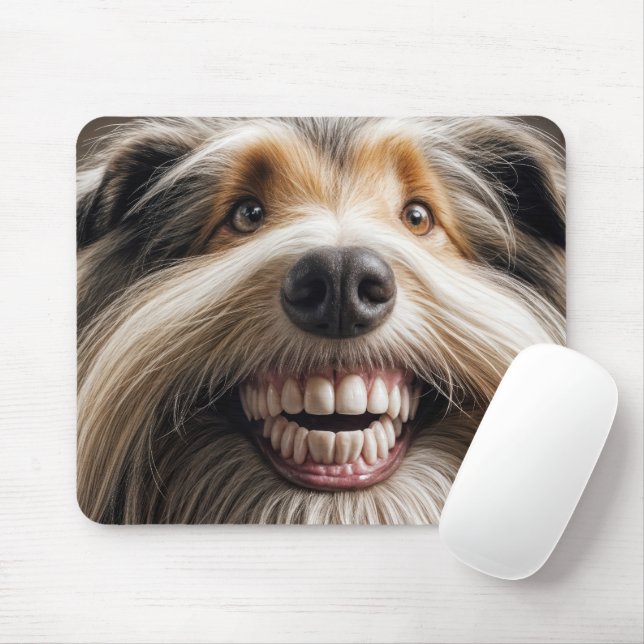 Bearded Collie With a Toothy Grin Mouse Pad (With Mouse)