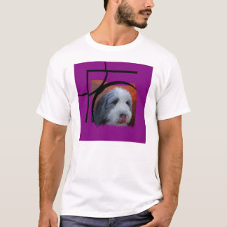 Bearded Collie with pink T-Shirt