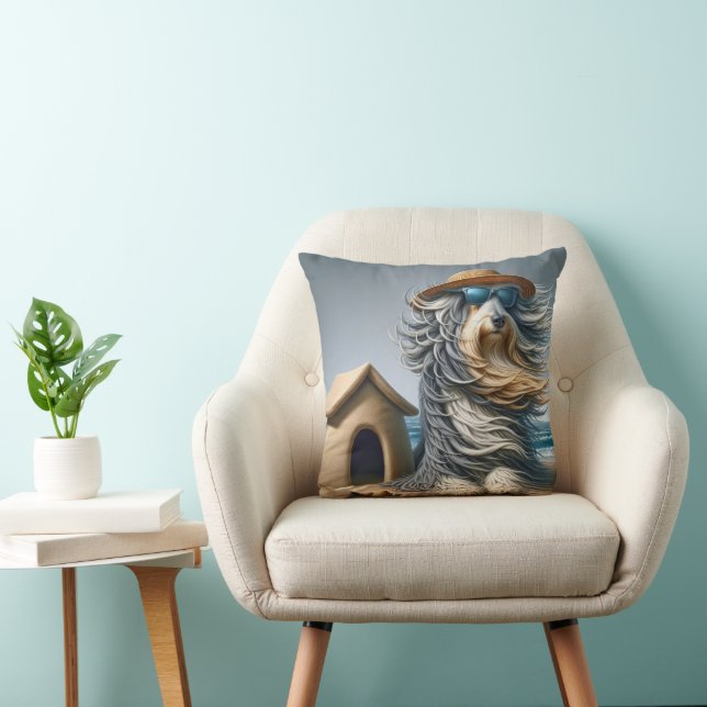 Bearded Collie With Sandcastle Doghouse Cushion (Chair)