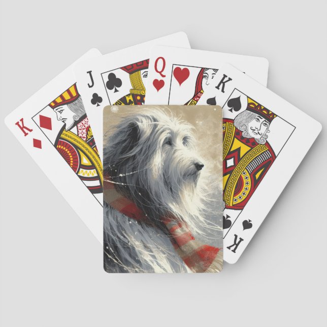 Bearded Collie With Striped Winter Scarf Playing Cards (Back)