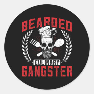 Bearded Culinary Gangster Chef Skull Cooking Bbq G Classic Round Sticker