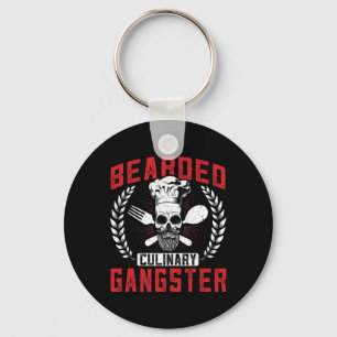 Bearded Culinary Gangster Chef Skull Cooking Bbq G Key Ring
