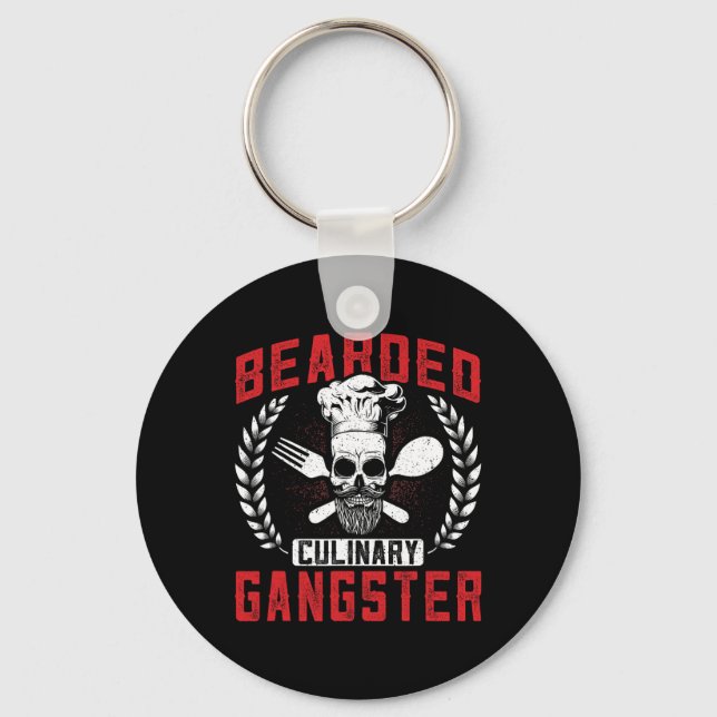 Bearded Culinary Gangster Chef Skull Cooking Bbq G Key Ring (Front)