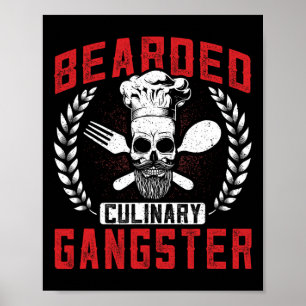 Bearded Culinary Gangster Chef Skull Cooking Bbq G Poster