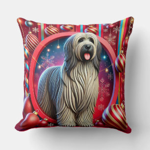 Bearded Dog Decorated Amidst Festive Christmas Cushion