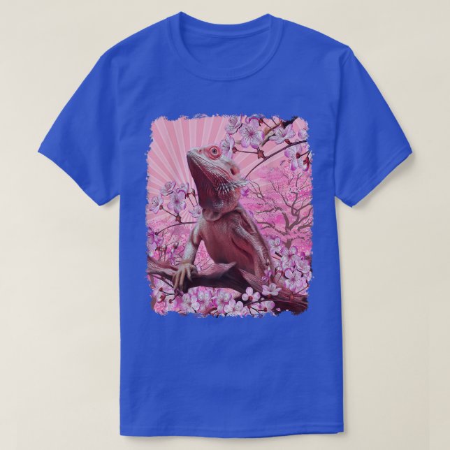 Bearded Dragon Aesthetic Pink Sakura Cherry Blosso T-Shirt (Design Front)