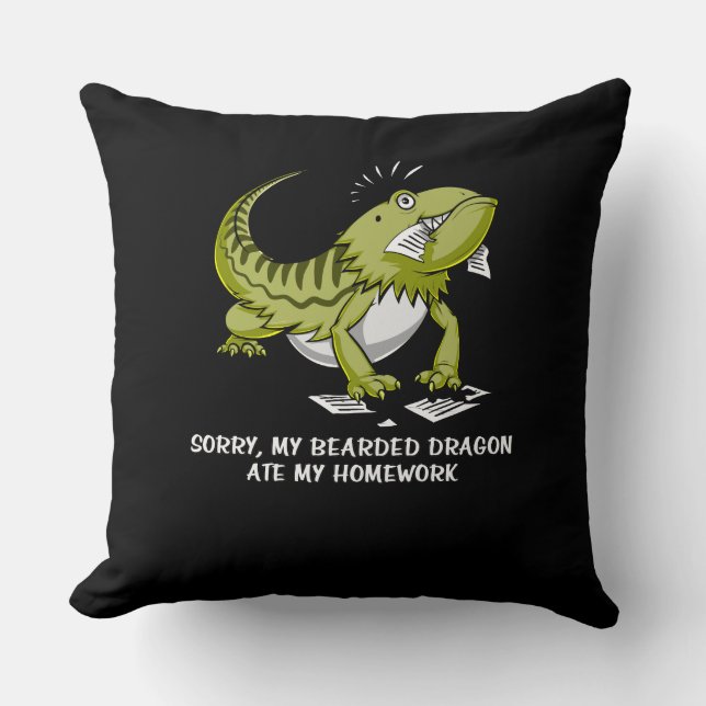 Bearded Dragon Ate My Homework Student Lizard Cushion (Front)