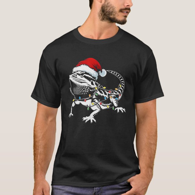 Bearded Dragon Christmas Lights Santa Hat Xmas Liz T-Shirt (Front)