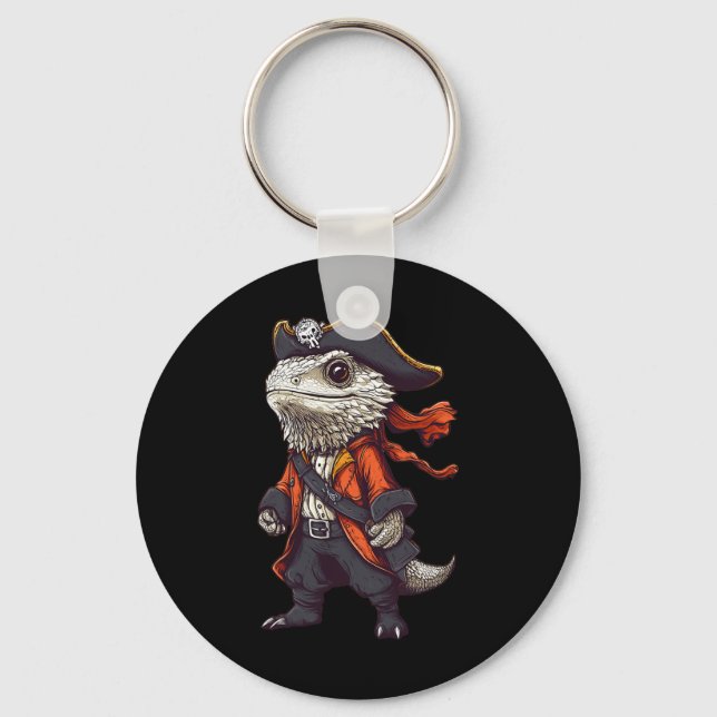 Bearded Dragon Dressed As A Pirate Funny Halloween Key Ring (Front)