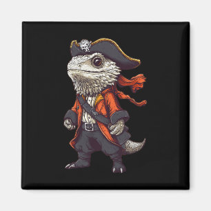 Bearded Dragon Dressed As A Pirate Funny Halloween Magnet