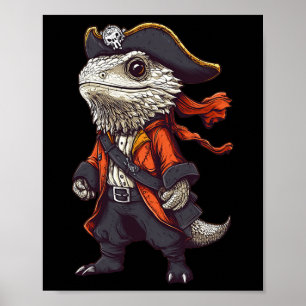 Bearded Dragon Dressed As A Pirate Funny Halloween Poster