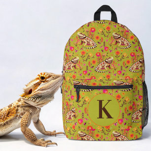 Bearded dragon floral green printed backpack