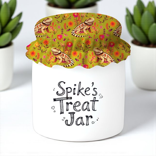 Bearded Dragon Floral on bright green background  Fabric (Make fabric rounds for jars and gifts)