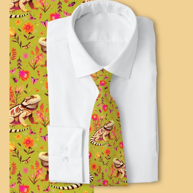 Bearded Dragon Floral - Reptile Lover Gift Tie (Bearded dragon floral tie )