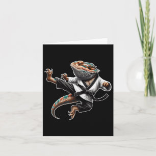 Bearded Dragon Flying Kick Pose Karate Samurai Nin Card